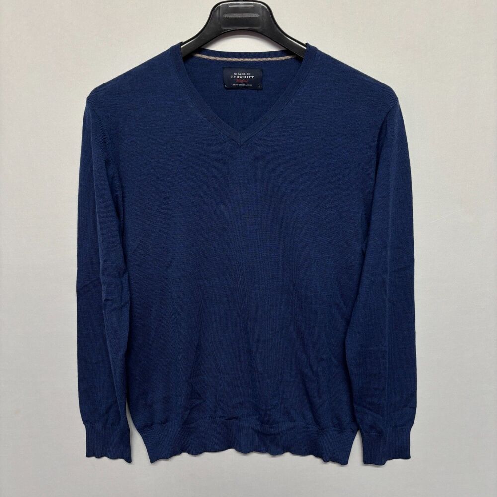 Charles Tyrwhitt Men Extra Fine Merino Wool Sweater Size Large Blue C133 -28